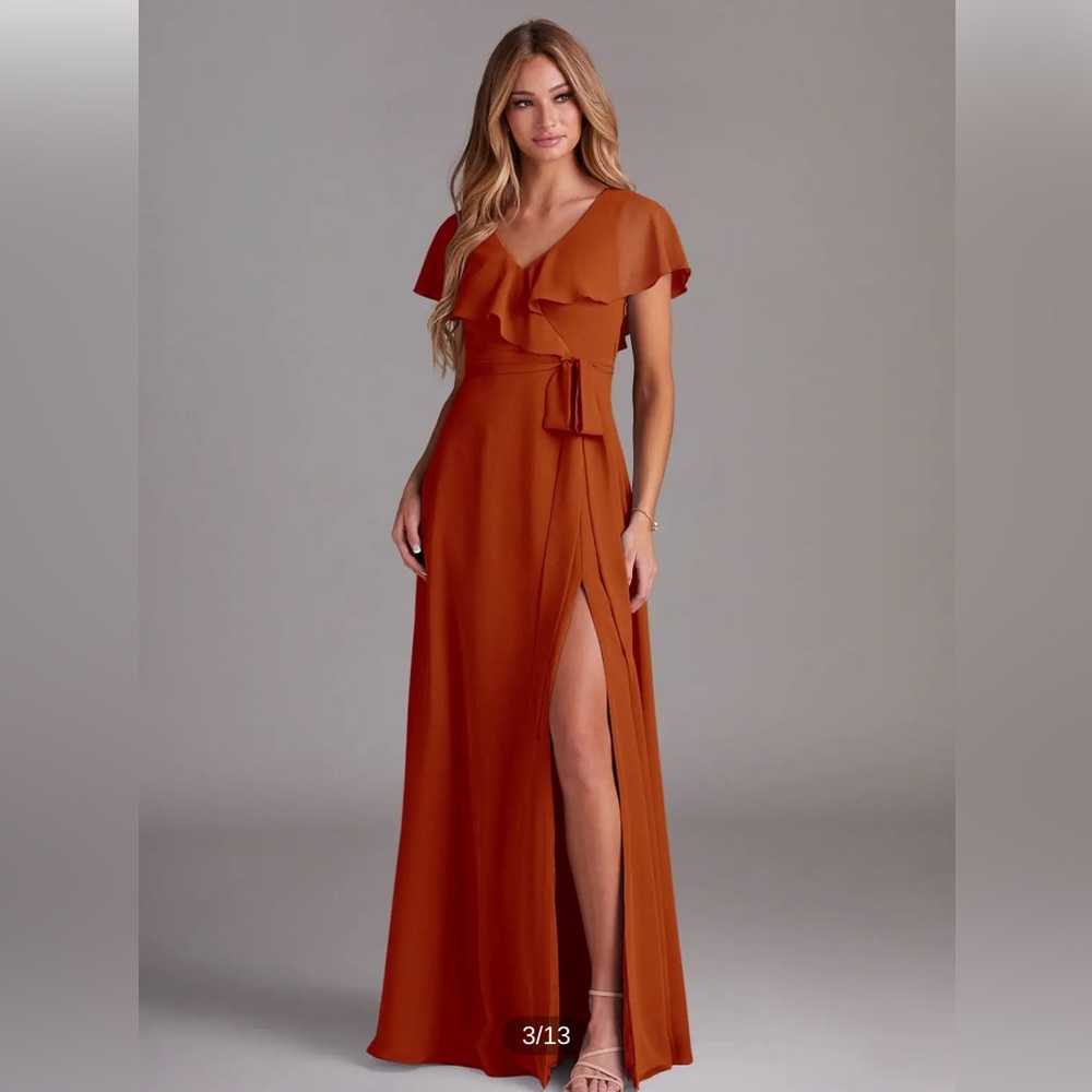 Azazie Rust Orange Ruffle Maxi Dress - Picture 3 of 9